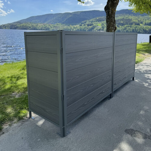 Skjermvegg Ute Multifunksjonell 2x125cm + 2x65cm Grå alu/kompositt Skjermvegg | alt på lager - rask levering 23