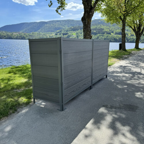 Skjermvegg Ute Multifunksjonell 2x125cm + 2x65cm Grå alu/kompositt Skjermvegg | alt på lager - rask levering 25